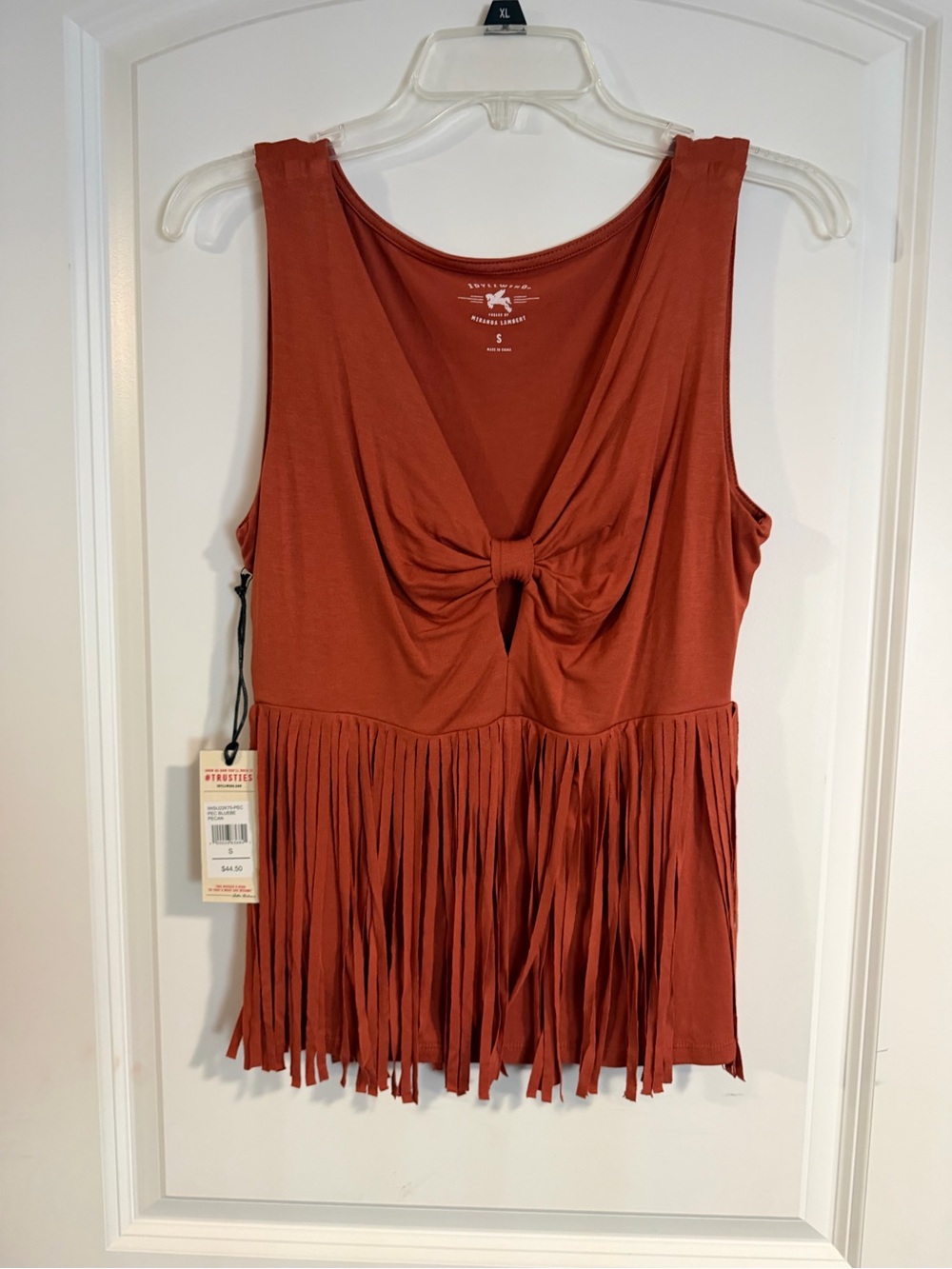 Idyllwind Rust Knot-Front Fringe Tank Top